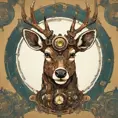 Steampunk portrait of a Deer, clean vector, colorful illustration, inspired by future technology, Highly Detailed, Vintage Illustration, Steampunk, Smooth, Vector Art, Colorful by Stefan Kostic