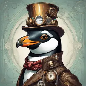 Steampunk portrait of a Penguin, clean vector, colorful illustration, inspired by future technology, Highly Detailed, Vintage Illustration, Steampunk, Smooth, Vector Art, Colorful by Stanley Artgerm Lau