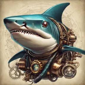 Steampunk portrait of a Shark, clean vector, colorful illustration, inspired by future technology, Highly Detailed, Vintage Illustration, Steampunk, Smooth, Vector Art, Colorful by Stanley Artgerm Lau