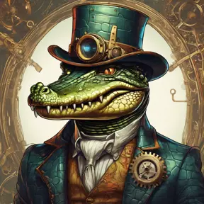 Steampunk portrait of a Crocodile, clean vector, colorful illustration, inspired by future technology, Highly Detailed, Vintage Illustration, Steampunk, Smooth, Vector Art, Colorful by Stanley Artgerm Lau