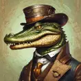Steampunk portrait of a Crocodile, clean vector, colorful illustration, inspired by future technology, Highly Detailed, Vintage Illustration, Steampunk, Smooth, Vector Art, Colorful by Stanley Artgerm Lau