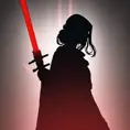 Portrait of a silhouette star wars figure in her red lightsaber, in the style of evocative environmental portraits, dark, red, Ambient Lighting, Fantasy, Dark