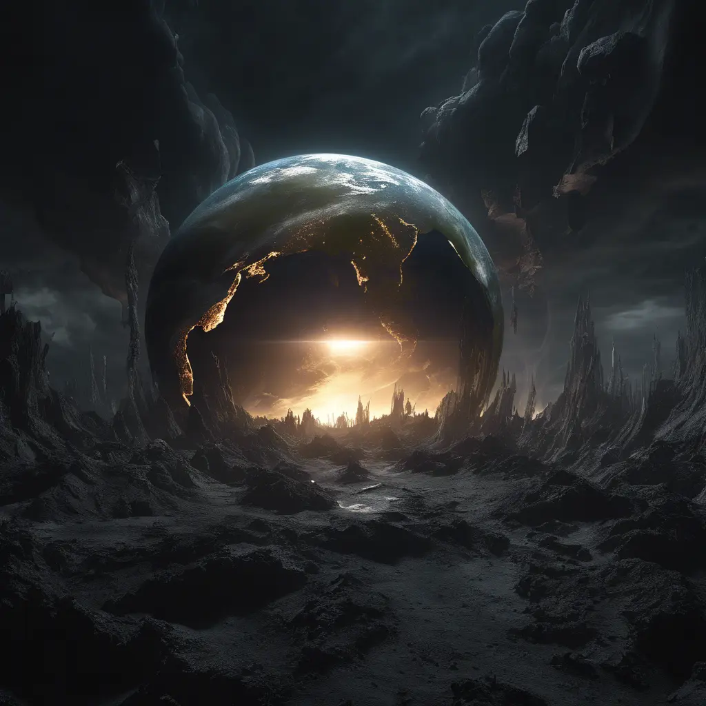 Earth going through cycles of creation and destruction, Award-Winning, Volumetric Lighting, Fantasy, Dark