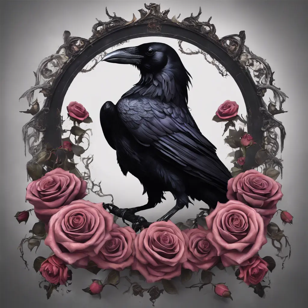 Gothic raven with roses, 4k, Award-Winning