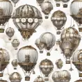 White steampunk hot air balloons with gears, Victorian style Ancient buildings, archeological ruins of lost civilizations and technology, Steampunk, Iridescence