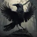A macabre shadow creature, holding a black crow, 4k, Award-Winning, Hyper Detailed, Stunning, Fantasy, Dark