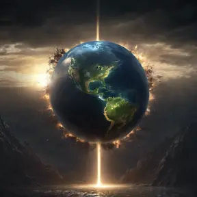 Earth going through cycles of creation and destruction, Award-Winning, Volumetric Lighting, Fantasy, Dark