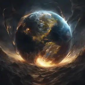 Earth going through cycles of creation and destruction, Award-Winning, Volumetric Lighting, Fantasy, Dark by Stanley Artgerm Lau