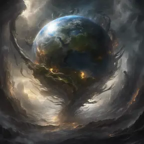 Earth going through cycles of creation and destruction, Award-Winning, Volumetric Lighting, Fantasy, Dark by Stanley Artgerm Lau