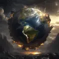 Earth going through cycles of creation and destruction, Award-Winning, Volumetric Lighting, Fantasy, Dark by Greg Rutkowski