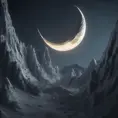 Mountain surreal moon, Award-Winning, Volumetric Lighting, Fantasy, Dark