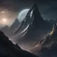 Mountain surreal moon, Award-Winning, Volumetric Lighting, Fantasy, Dark by Stanley Artgerm Lau