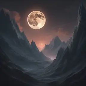 Mountain surreal moon, Award-Winning, Volumetric Lighting, Fantasy, Dark by Stanley Artgerm Lau