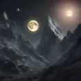 Mountain surreal moon, Award-Winning, Volumetric Lighting, Fantasy, Dark by Greg Rutkowski
