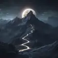 Mountain surreal moon, Award-Winning, Volumetric Lighting, Fantasy, Dark by Greg Rutkowski