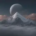 Mountain surreal moon, Award-Winning, Volumetric Lighting, Fantasy, Dark by Studio Ghibli