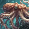 close up octopus, 4k, Highly Detailed, Hyper Detailed, Powerful, Artstation, Vintage Illustration, Digital Painting, Sharp Focus, Smooth, Concept Art by Studio Ghibli
