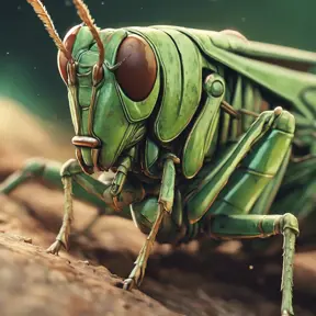 close up grasshopper, 4k, Highly Detailed, Hyper Detailed, Powerful, Artstation, Vintage Illustration, Digital Painting, Sharp Focus, Smooth, Concept Art by Studio Ghibli