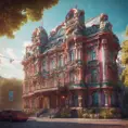 Art nuveau exterior fantasy colorful building office space futuristic rococco baroques victorian, 8k, Highly Detailed, Masterpiece, Vintage Illustration, Cinematic Lighting, Photo Realistic, Sharp Focus, Smooth, Octane Render, Digital Art by Stefan Kostic