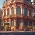 Art nuveau exterior fantasy colorful building office space futuristic rococco baroques victorian, 8k, Highly Detailed, Masterpiece, Vintage Illustration, Cinematic Lighting, Photo Realistic, Sharp Focus, Smooth, Octane Render, Digital Art by Studio Ghibli