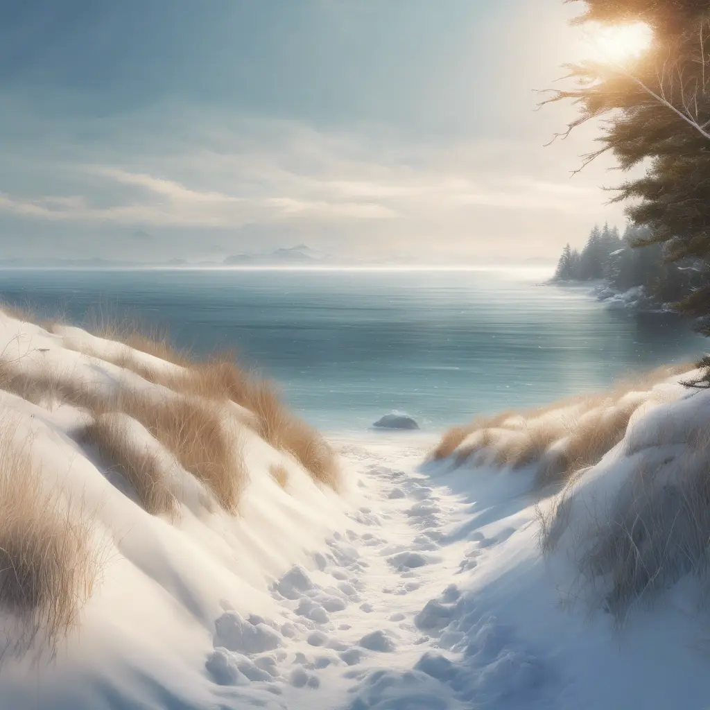 snowy winter landscape in the middle of summer at the beach, 4k by Stanley Artgerm Lau