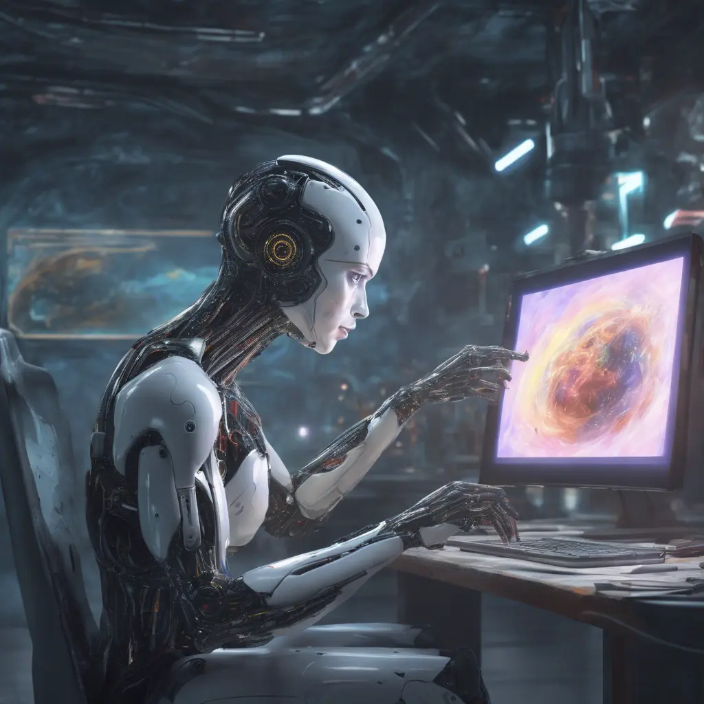 An artificial intelligence painting a picture of itself, 4k, Sci-Fi