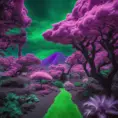 volcano garden and trees, purple and green, captured using infrared photography, 8k, Sharp Focus, Smooth, Landscape by Stanley Artgerm Lau