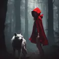 Little Red Riding Hood encountering the Big Bad Wolf in a dark forest, 4k, Atmospheric, Hyper Realistic by Stanley Artgerm Lau