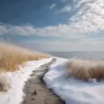 snowy winter landscape in the middle of summer at the beach, 4k by Stefan Kostic