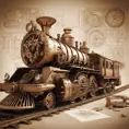 Create a highly detailed sepia-toned steampunk locomotive with intricate gears and mechanical parts, billowing steam, and vintage engineering blueprints in the background, 4k, Steampunk