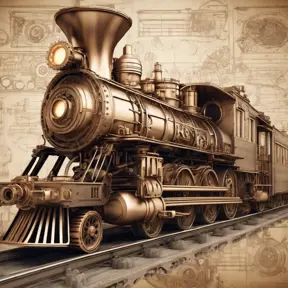 Create a highly detailed sepia-toned steampunk locomotive with intricate gears and mechanical parts, billowing steam, and vintage engineering blueprints in the background, 4k, Steampunk