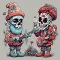 Two garden gnomes, a sentient mushroom, and a sugar skull who once played a gig at CBGB in New York City converse about the boundaries of artificial intelligence, 4k