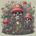 A sentient mushroom, a sugar skull who once played a gig at CBGB in New York City, and two garden gnomes converse about the boundaries of artificial intelligence, 4k