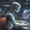 An artificial intelligence painting a picture of itself, 4k, Sci-Fi