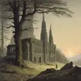 An old temple, Vintage Illustration, Fantasy by Caspar David Friedrich
