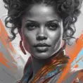 Gugu Mbatha-Raw, colorful painting on grey scale face, powerful, magic, thunders, dramatic lighting, intricate tattoos, wild, highly detailed, digital painting, artstation, concept art, smooth, sharp focus, illustration, art by artgerm and greg rutkowski and alphonse mucha, footage, 4k, Hyper Detailed
