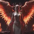 An angel and a demon in hell, 8k, Trending on Artstation, Symmetrical Face, Digital Illustration, Octane Render, Concept Art by Greg Rutkowski