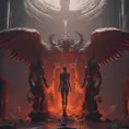 An angel and a demon in hell, 8k, Trending on Artstation, Symmetrical Face, Digital Illustration, Octane Render, Concept Art by Greg Rutkowski