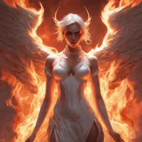 An angel and a demon surrounded by fire, 8k, Trending on Artstation, Symmetrical Face, Digital Illustration, Concept Art by Stanley Artgerm Lau