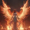 An angel and a demon surrounded by fire, 8k, Trending on Artstation, Symmetrical Face, Digital Illustration, Concept Art by WLOP
