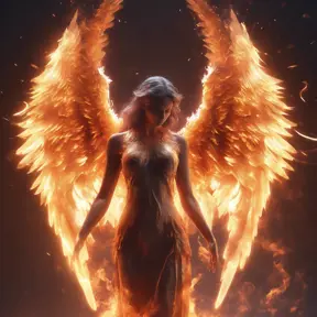 Angel with wings made of Fire, 8k, Stunning, Bokeh effect, Volumetric Lighting by Stanley Artgerm Lau