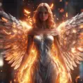 Angel with wings made of Fire, 8k, Stunning, Bokeh effect, Volumetric Lighting by Stanley Artgerm Lau