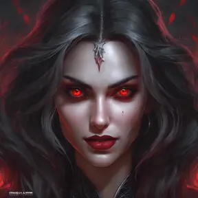 A beautiful romanian vampire woman with penetrating red bright eyes, long fangs, perfect face, 8k, Hyper Detailed, Intricate Details, Masterpiece, Contemporary, Full Body, Trending on Artstation, Gothic, Deviantart, Concept Art by Stanley Artgerm Lau