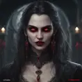 A beautiful romanian vampire woman with penetrating red bright eyes, long fangs, perfect face, 8k, Hyper Detailed, Intricate Details, Masterpiece, Contemporary, Full Body, Trending on Artstation, Gothic, Deviantart, Concept Art by Stefan Kostic