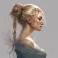 Seraphine, Profile, Character study, Renaissance, medieval, bun, 4k resolution, Masterpiece, Ultra Detailed, Blonde Hair by Charlie Bowater, Carne Griffiths, John William Waterhouse