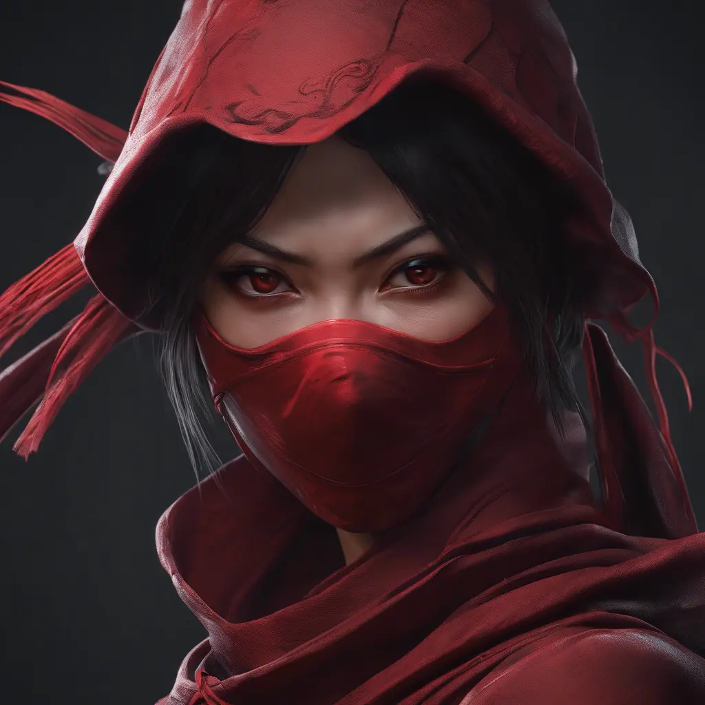 Matte portrait of a beautiful Kunoichi Ninja in dark red, 8k, Highly Detailed, Intricate, Realistic, Sharp Focus, Volumetric Lighting, Fantasy, Elegant by Stanley Artgerm Lau, Alphonse Mucha, WLOP, Stefan Kostic