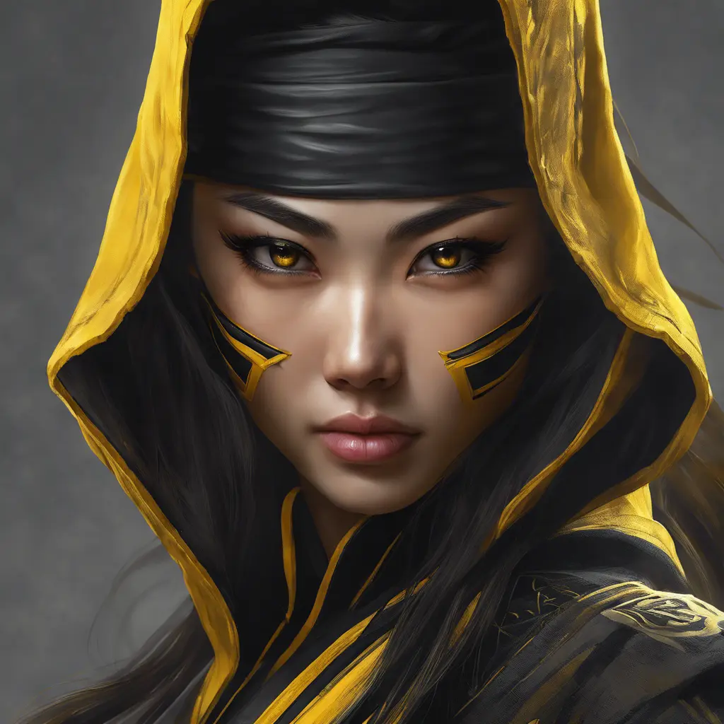 Matte portrait of a beautiful Kunoichi Ninja in black and yellow, 8k, Highly Detailed, Intricate, Realistic, Sharp Focus, Volumetric Lighting, Fantasy, Elegant by Stanley Artgerm Lau, WLOP, Stefan Kostic