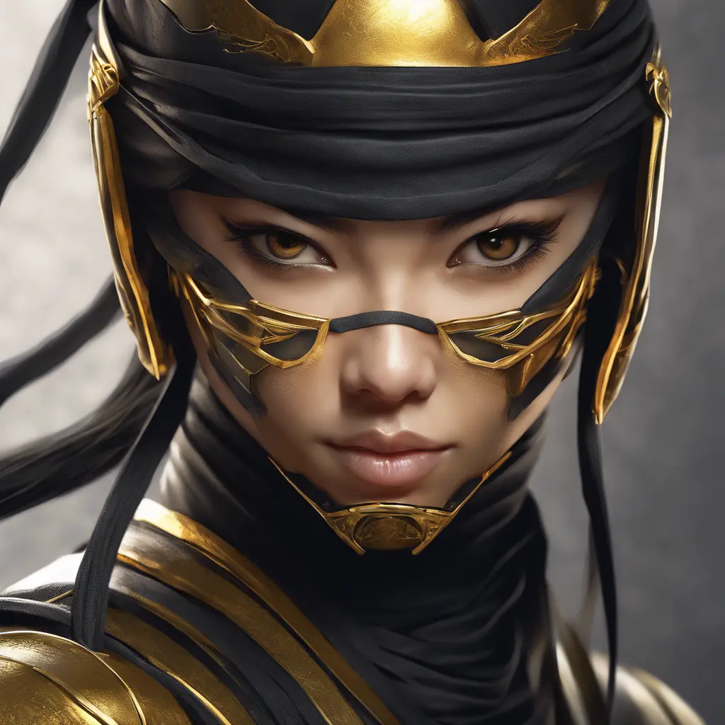 Matte portrait of a beautiful Kunoichi Ninja in black and gold, 8k, Highly Detailed, Intricate, Realistic, Sharp Focus, Volumetric Lighting, Fantasy, Elegant by Stanley Artgerm Lau, WLOP, Stefan Kostic