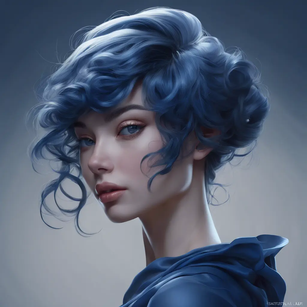 Alluring matte portrait of a beautiful A2 in dark blue, 8k, Highly Detailed, Intricate, Half Body, Realistic, Sharp Focus, Volumetric Lighting, Fantasy, Elegant by Stanley Artgerm Lau, WLOP, Stefan Kostic