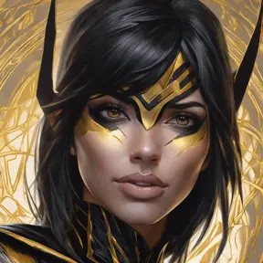 Matte portrait of a beautiful Cassandra Cain in black and gold, 8k, Highly Detailed, Intricate, Realistic, Sharp Focus, Volumetric Lighting, Fantasy, Elegant by Stanley Artgerm Lau, WLOP, Stefan Kostic